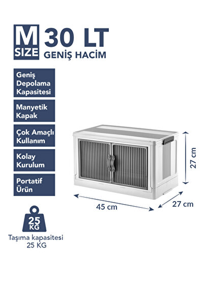 Lavine “MEDIUM” Tekli Portatif Organizer Dolap Beyaz 30 LT Mıknatıslı Kapaklı Katlanır Çok Amaçlı