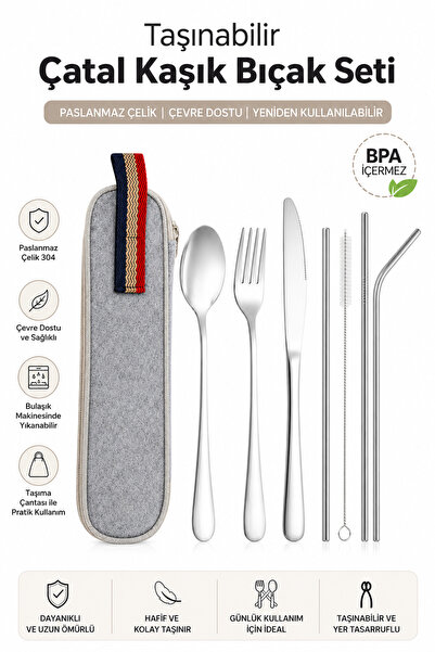 jojobebek Stainless Steel Portable Fork Spoon Knife Set – Travel Dinnerware w...
