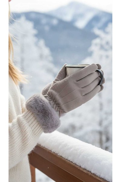 Aware Time Parachute Fabric Fur Touchscreen Plush Women's Gloves