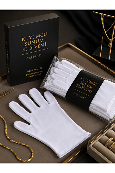 by hakan şahin black design 5’li Kuyumcu Sunum Eldiveni / %100 Pamuk Takı Müc...