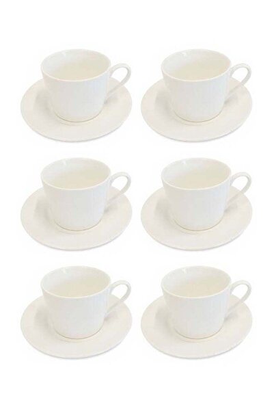 Reem 12-Piece Porcelain Tea Cup & Saucer Set 220ML White, Set for 6 People