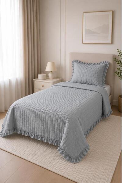 Çeyiz Diyarı Maja Double-Sided Fiber Filled Single Bedspread 180X240 cm Gray