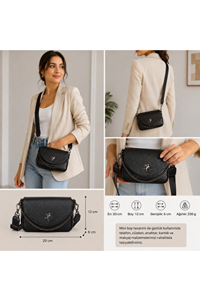 Nas Bag Mini Kapaklı Çapraz Çanta (en 20 cm , boy 12 cm)Siyah Victoria