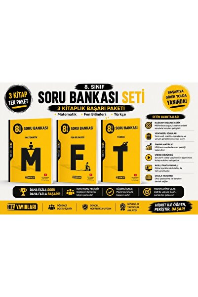 Hız Yayınları 8. Sınıf Matematik - Fen Bilimleri - Türkçe Soru Bankası Seti 3...