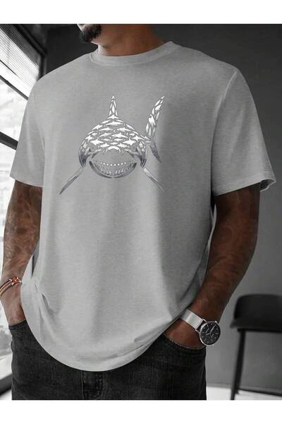 29CUN تي شيرت بأكمام قصيرة مطبوع عليه حروف جرافيتي أمريكية من Shark School، ق...