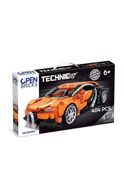 Hape Toys Set de constructie Open Brick, Masina sport portocalie, 404 piese
