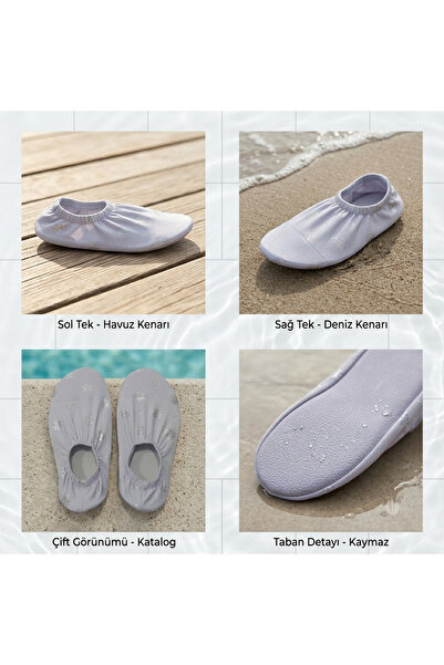 Kadın Deniz ve Havuz Ayakkabısı Lila Tabanlı Aqua Shoes Kar Desenli Plaj Ayakkabısı