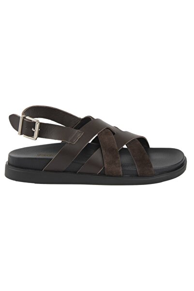 Pegia Leather Cross-Strap Men's Sandals 215036 Brown