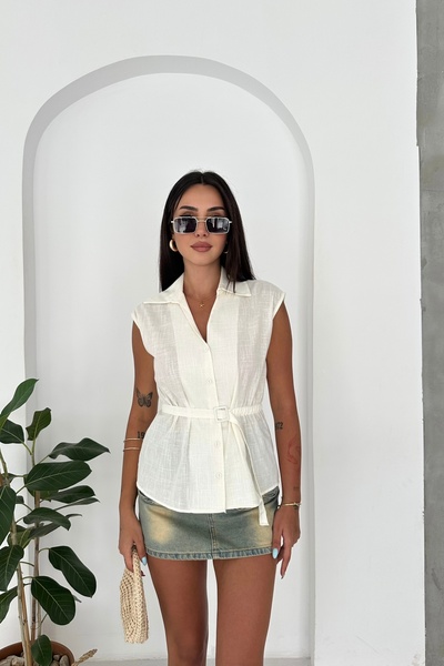 Noi Belis Belted Gathered Detailed Sleeveless Woven Blouse Ss26Bz0202