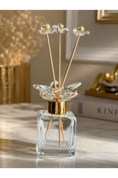 Hinora Luna Crystal Dekoratif Cam Oda Kokusu Şişesi Kristal Taşlı Reed Diffus...