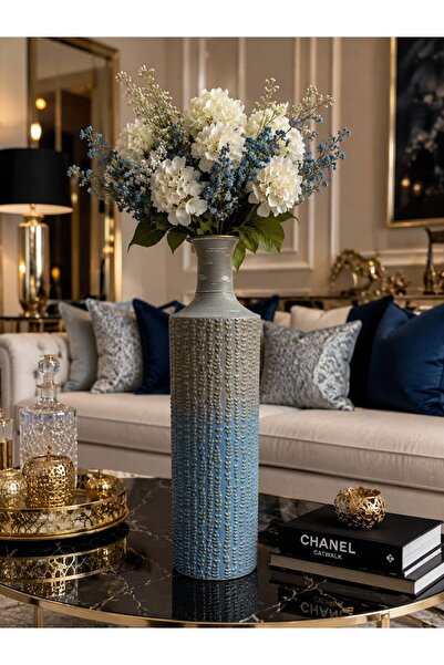 elif aksesuar Metal Turquoise Gold Decorative Vase 60 cm