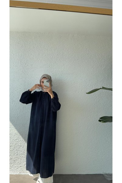 NUHBE Long Muslin Tunic - Navy Blue