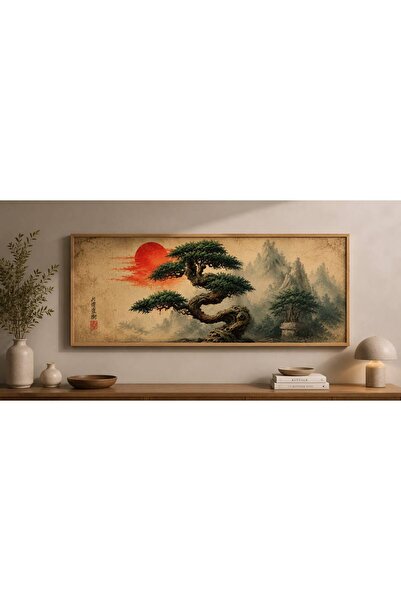 woodhomeworks Tek Parça Gerçek Ahşap yatay japon agacı Panorama Çerçeveli Tablo