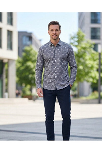 Chordi Long Sleeve Patterned Cotton Tencel Fabric Full Lycra Shirt