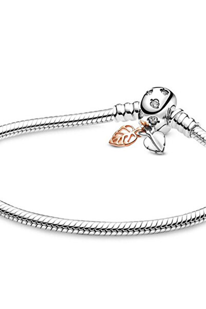 VeeShop Επαργυρωμένο βραχιόλι, κούμπωμα με φύλλα και κρύσταλλα - 18, Ασήμι