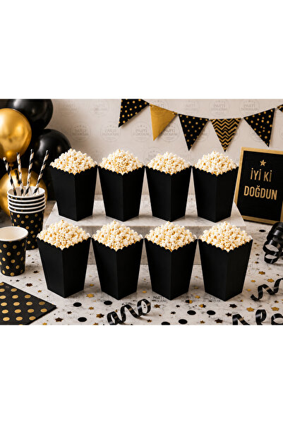 Parti Dükkanı Popcorn Box Black 8-Piece Corn Box Popcorn Box Chips Box Snack ...
