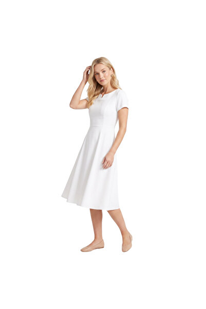 OEM Rochie midi de damă, evazată, elegantă, pentru ocazii, albă, S