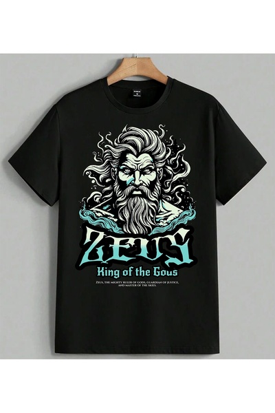 ELFERA Zeus Mythology God King Strong Printed Unisex Oversize T-Shirt Black