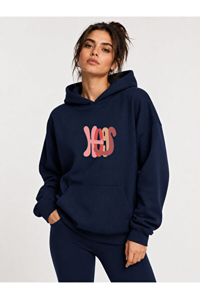 herkesemoda Hugs Printed Hooded 2 Thread Raster Sweatshirt