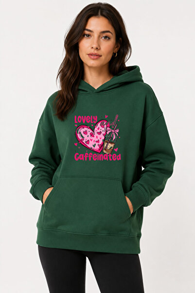 herkesemoda Lovely Printed Hooded 2 Thread Threaded Sweatshirt