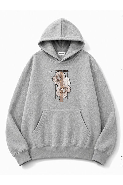 herkesemoda Floral Printed Hooded 2 Thread Threaded Sweatshirt