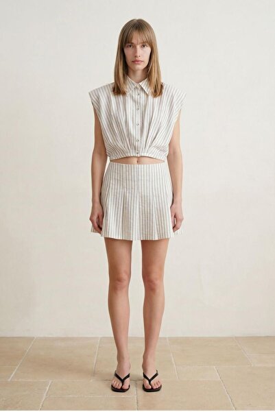 Quzu 26Yetk01954 Women's Stripe Detailed Skirt