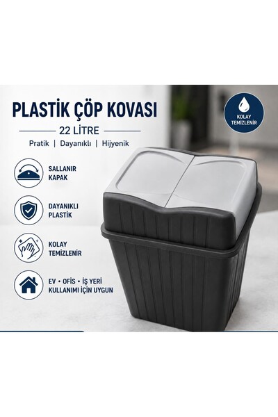 MYBOX 22 L - Çift Kapaklı Slim Çöp Kovası - Dekoratif Ev Ofis Banyo Mutfak Dü...