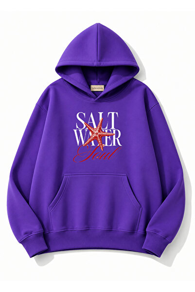 herkesemoda Hanorac cu glugă cu imprimeu Salt Water, cu 2 fire, tip Rasteron