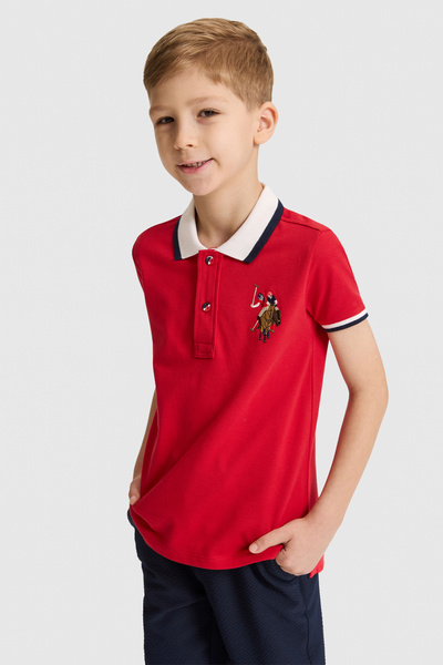 U.S. Polo Assn. تي شيرت أساسي للأولاد ذو ياقة بولو باللون الأحمر 50320095-VR171