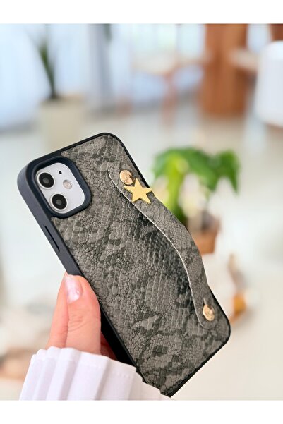 Go Aksesuar Iphone 11 Uyumlu Tutacaklı Yıldız Tasarımlı Deri Görünümlü Esnek Silikon Kılıf