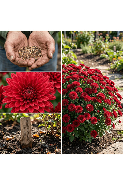 Bloom & Sow Seed بذور زهرة الأقحوان الأحمر الياقوتي - زهرة أقحوان مزدوجة الأز...