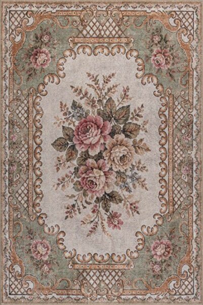 ARTLOOP Florart Yeşil Krem Vintage Floral Goblen Gül Desenli Dokuma Tabanlı Ş...