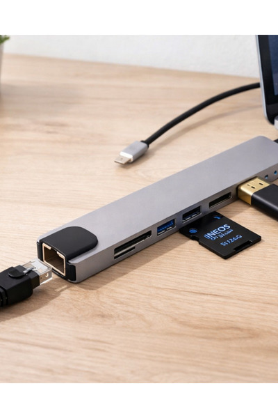 teknodayım Multifunctional Type C Hub USB HDMI Ethernet Card Reader
