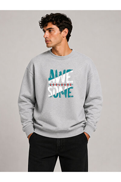 herkesemoda Awesome Printed Crew Neck 2 Thread Sweatshirt