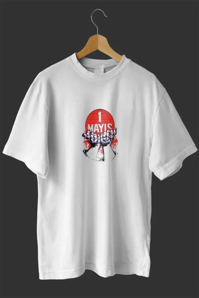Modazun 1 May Labor and Solidarity Day Printed Oversize Crew Neck T-Shirt - W...