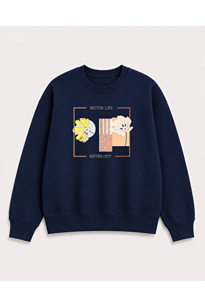 herkesemoda Better Life Print Detailed Crew Neck 2 Thread Sweatshirt
