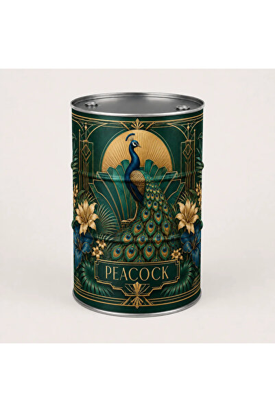 Generic Brand Masă tip butoi personalizată CISKO Peacock – Art Deco Botanical