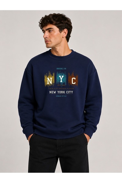herkesemoda Nyc majica sa otisnutim logom, okruglim izrezom i dvostrukim koncem