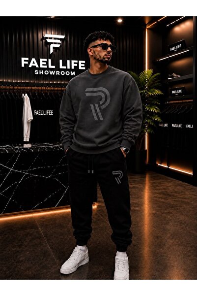 FAEL LİFE طقم رياضي للجنسين بقصة واسعة وياقة دائرية وطباعة R