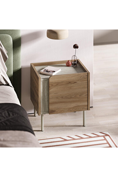 Mourah Home Norm Modern Nightstand - 35 x 47.8 x 45.5 CM - Travertine/ Brown ...