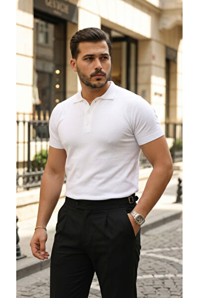 pazarella Men's Button Collar Short Sleeve Cotton Knitwear T-Shirt