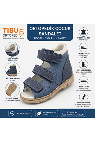 ÖZPINARCI TIBUORTOPEDI Hakiki Deri Ortopedik Tabanlı Çocuk Sandaleti – Sert T...