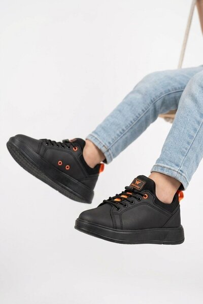 WALKWAY Black-Orange Rubber Laced Comfortable Comfortable Sole Boys' Sneaker ...