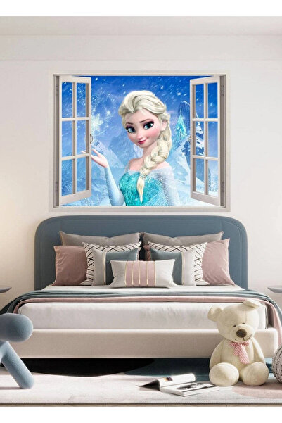 Sim Tasarım 3D Window View Elsa Frozen Children's Room Decorative Wall Sticker