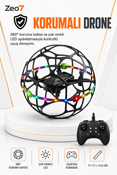Zeo7 Kumandalı Uçan Futbol Topu Drone, 360° Takla, LED Işık, Koruyucu Kafesli...