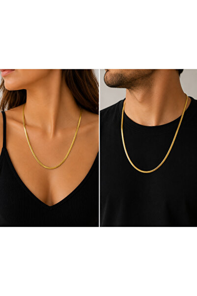 Bymiel Unisex Gold Color Flat Snake Chain Necklace – 316L Stainless Steel Sna...