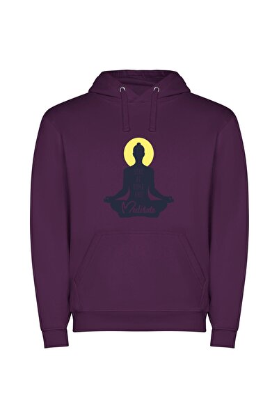 iLovePrints Serene Stay-at-home Meditation Φούτερ με κουκούλα σε χρώμα Μωβ