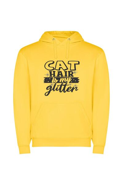 iLovePrints Feline Glitter Glamour Φούτερ με κουκούλα σε χρώμα Κίτρινο