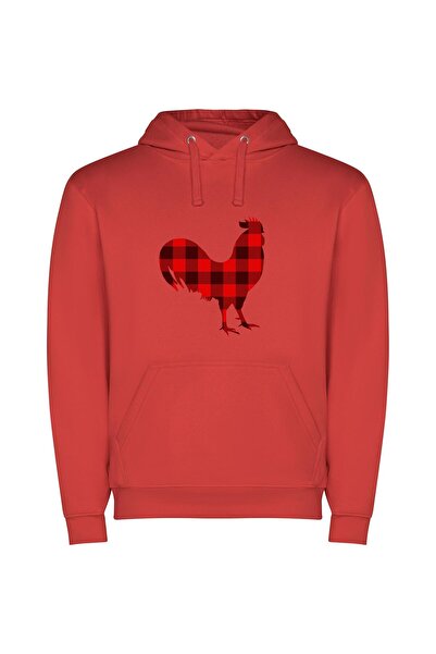 iLovePrints Regal Rooster Reigns Φούτερ με κουκούλα σε χρώμα Κόκκινο