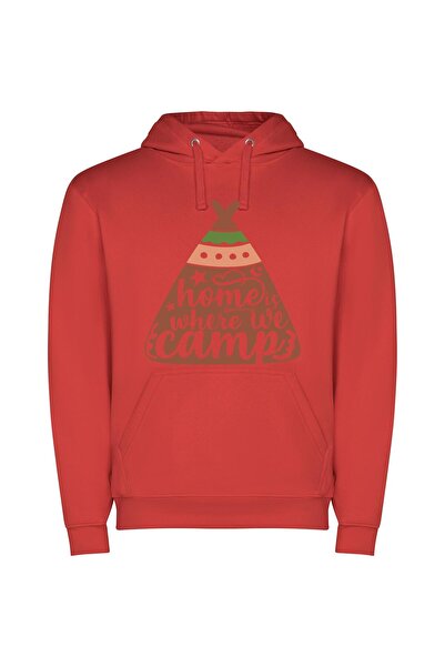 iLovePrints Camping Chronicles: Home & Teepee Φούτερ με κουκούλα σε χρώμα Κόκ...